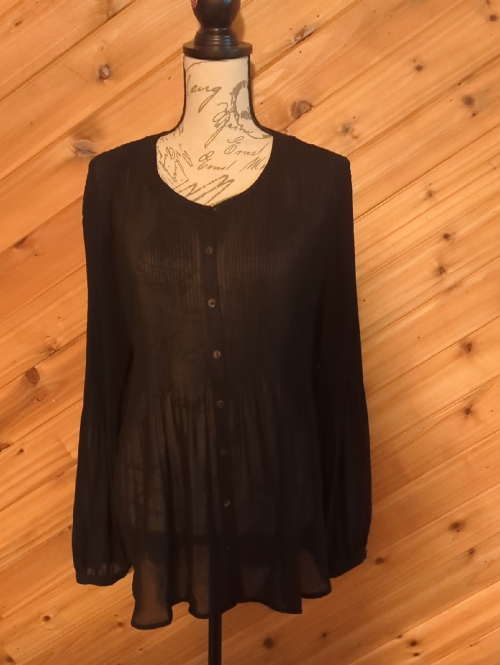 Lane Bryant Black Sheer Button-Down Long Sleeve Blouse